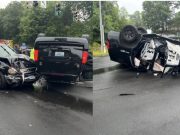 El SUV de la policía de Waterford se volcó en un accidente en la Ruta 32