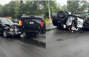 El SUV de la policía de Waterford se volcó en un accidente en la Ruta 32